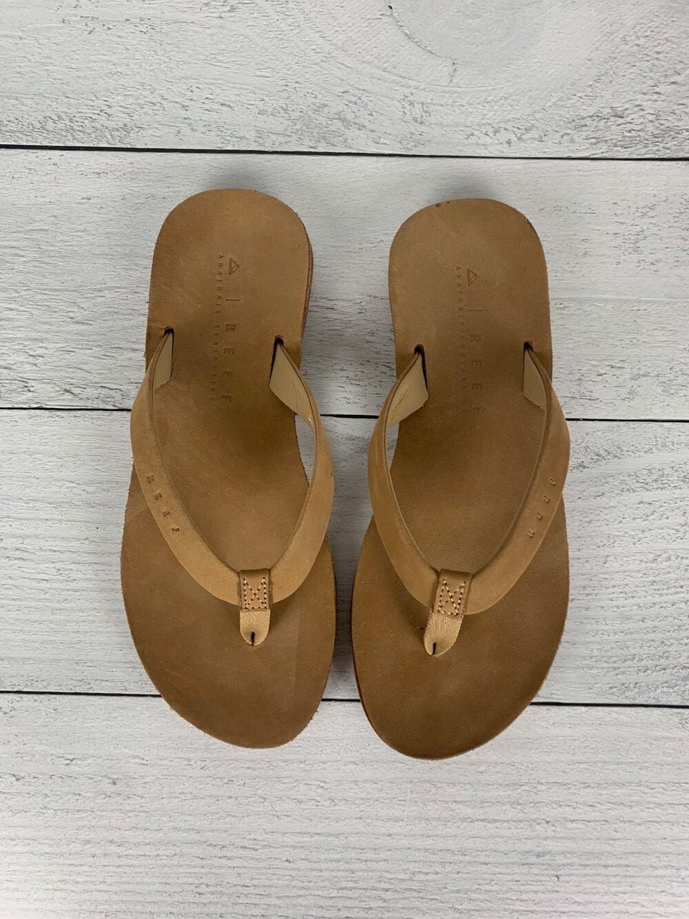 Reef Women's Size 7 Brown Leather Ojai Classic Slim Sandals Flip Flops Thongs